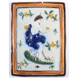 A Prattware Plaque, circa 1800, of rectangular form, modelled and painted with Paris holding the