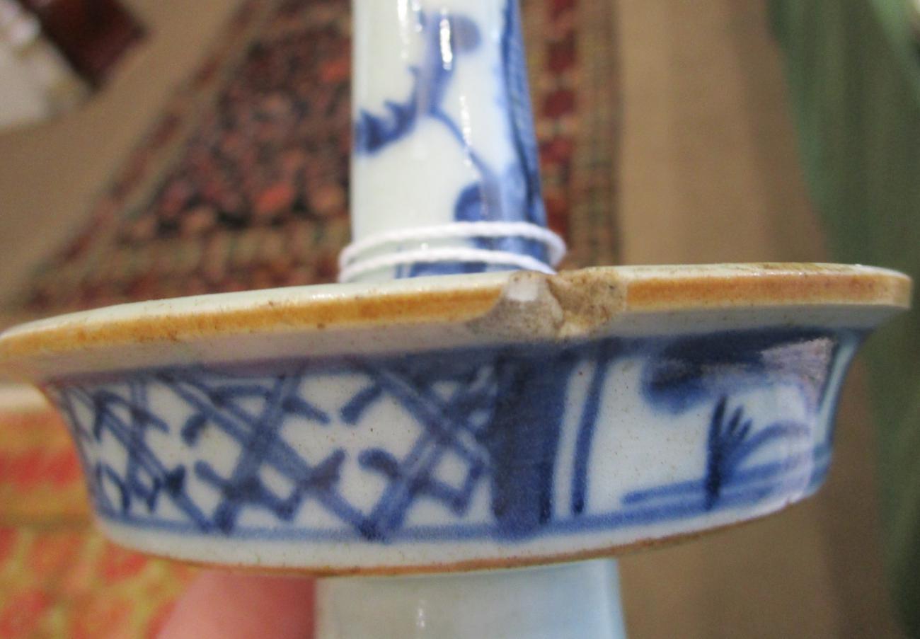 A Chinese Porcelain Pricket Candlestick, 18th century, with circular drip pan, on flared foot, - Bild 13 aus 13