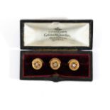 A Set of Three Diamond and Enamel Dress Studs, circular heads inset with an old cut diamond and blue