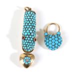 A Victorian Turquoise Snake Pendant, the head of a snake pavé set with turquoise, with cabochon ruby