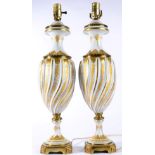 A Pair of Gilt Metal Mounted Sèvres Style Porcelain Lamp Bases, 20th century, of wrythen fluted