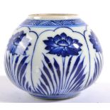 A Chinese Porcelain Water Pot, in Kangxi style, of ovoid form, painted in underglaze blue with