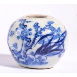 A Chinese Porcelain Water Pot, 18th century, of ovoid form, painted in underglaze blue with