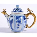 A Chinese Porcelain Miniature Teapot and Matched Cover, Kangxi, painted in underglaze blue with