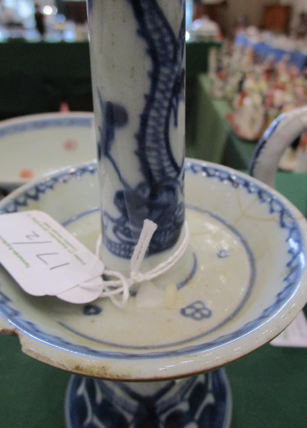 A Chinese Porcelain Pricket Candlestick, 18th century, with circular drip pan, on flared foot, - Bild 10 aus 13