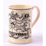 A Creamware Masonic Mug, circa 1780, transfer printed in black with the arms of the Freemasons, 12.