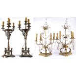 A Pair of French Bronze Four-Light Candelabra, 19th century, in neo-classical style with scroll