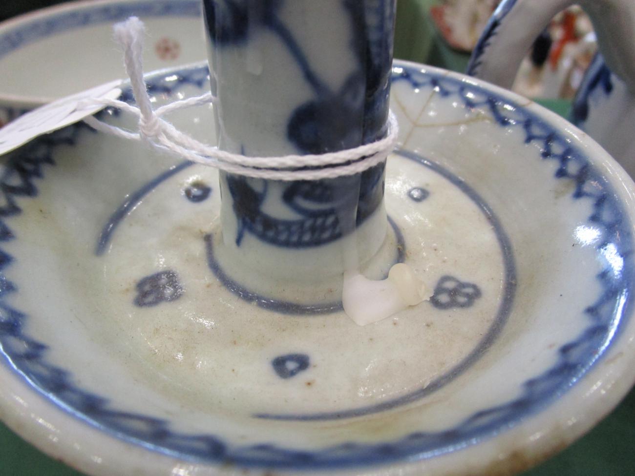 A Chinese Porcelain Pricket Candlestick, 18th century, with circular drip pan, on flared foot, - Bild 11 aus 13