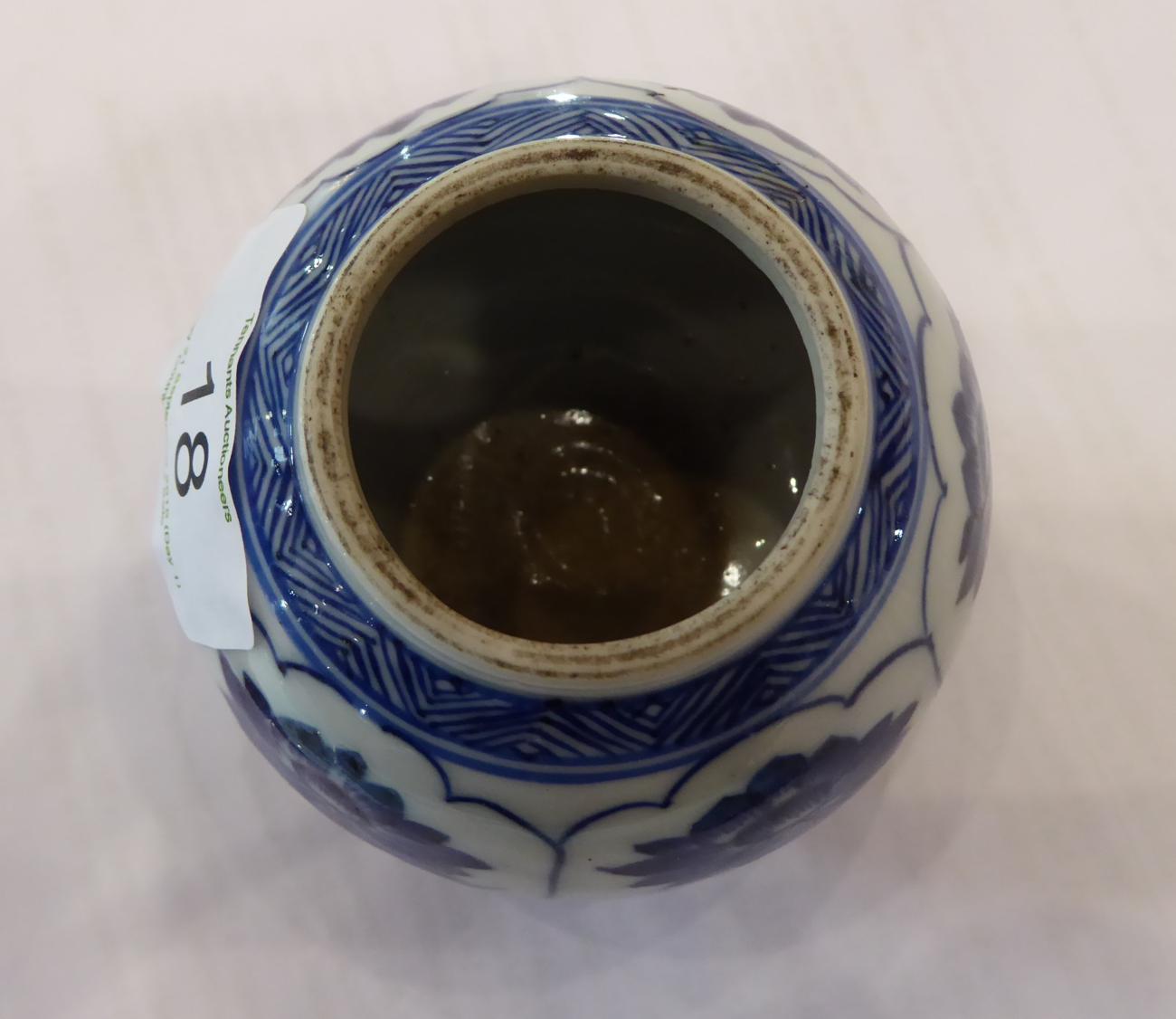 A Chinese Porcelain Water Pot, in Kangxi style, of ovoid form, painted in underglaze blue with - Bild 2 aus 6