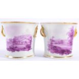 A Pair of Davenport Porcelain D Shape Bough Pots, circa 1810, with gilt loop handles, painted in