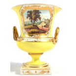 A Derby Porcelain Campana Vase, circa 1820, painted with named views In Italy and In Cumberland on a