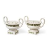 A Pair of Wedgwood White Stoneware Pot Pourri Vases, Pierced Liners and Inner Covers, early 19th