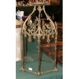 A Brass Hall Lantern, 19th century, in gothic style, of hexagonal form with foliate and scroll