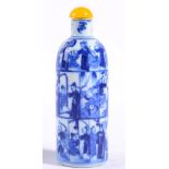 A Chinese Porcelain Snuff Bottle, of shoulder cylindrical form, painted in underglaze blue with