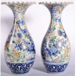 A Pair of Imari Porcelain Vases, circa 1900, of baluster form with frilled necks, typically