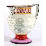 A Documentary Pearlware Jug, 1809, of ovoid form with angular handle, inscribed JOHN & ANN WALTON