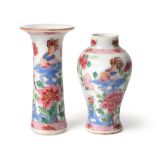 A Chinese Porcelain Miniature Beaker Vase, Yongzheng/Qianlong, painted in famille rose enamels