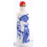 A Chinese Porcelain Snuff Bottle, of shouldered cylindrical form, painted in underglaze blue with