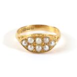 An 18 Carat Gold Split Pearl Ring, a lozenge-shaped plaque inset with two rows of split pearls, to