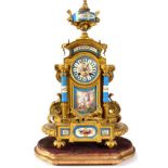 A Gilt Metal and Porcelain Mounted Striking Mantel Clock, retailed by Lister & Sons, Newcastle On