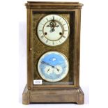 A Large Brass Triple Calendar Striking Mantel Clock with moonphase Indication, first half 20th