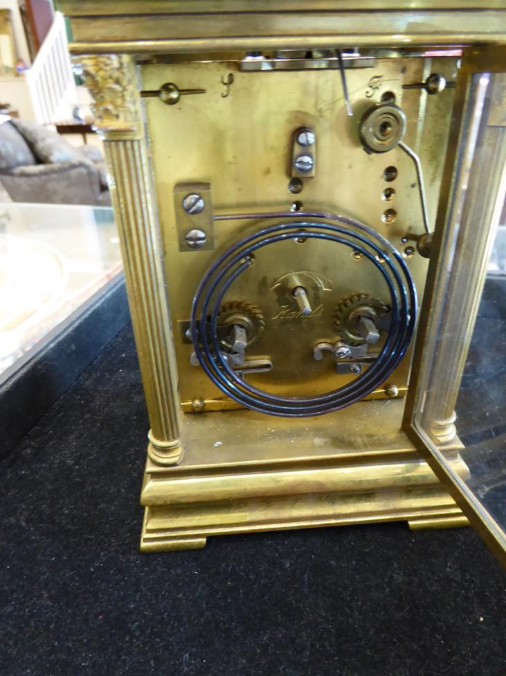 A Brass Striking and Repeating Carriage Clock, retailed by Gibson & Co, Paris, circa 1900, - Image 7 of 9