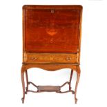 An Edwardian Mahogany, Satinwood Banded and Marquetry Inlaid Writing Cabinet on Stand, early 20th
