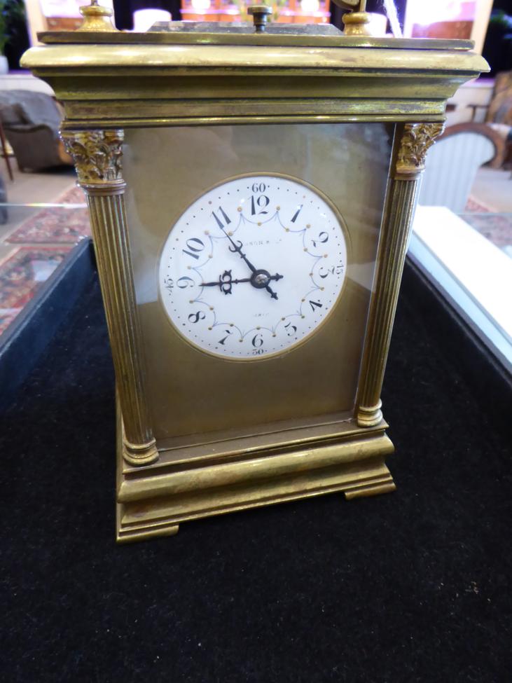 A Brass Striking and Repeating Carriage Clock, retailed by Gibson & Co, Paris, circa 1900, - Image 2 of 9