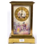 A Brass and Porcelain Mounted Striking Mantel Clock, circa 1900, side porcelain panels depicting