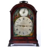 A Mahogany Quarter Striking Table Clock, triple pad top pediment with a carrying handle, fish