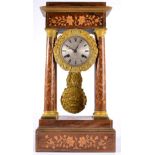 A Rosewood Inlaid Portico Mantel Clock, signed Courtois A Fontainebleau, circa 1870, floral inlaid