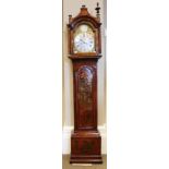 A Red Japanned Eight Day Longcase Clock, pagoda pediment, red lacquered gilt decorated case with