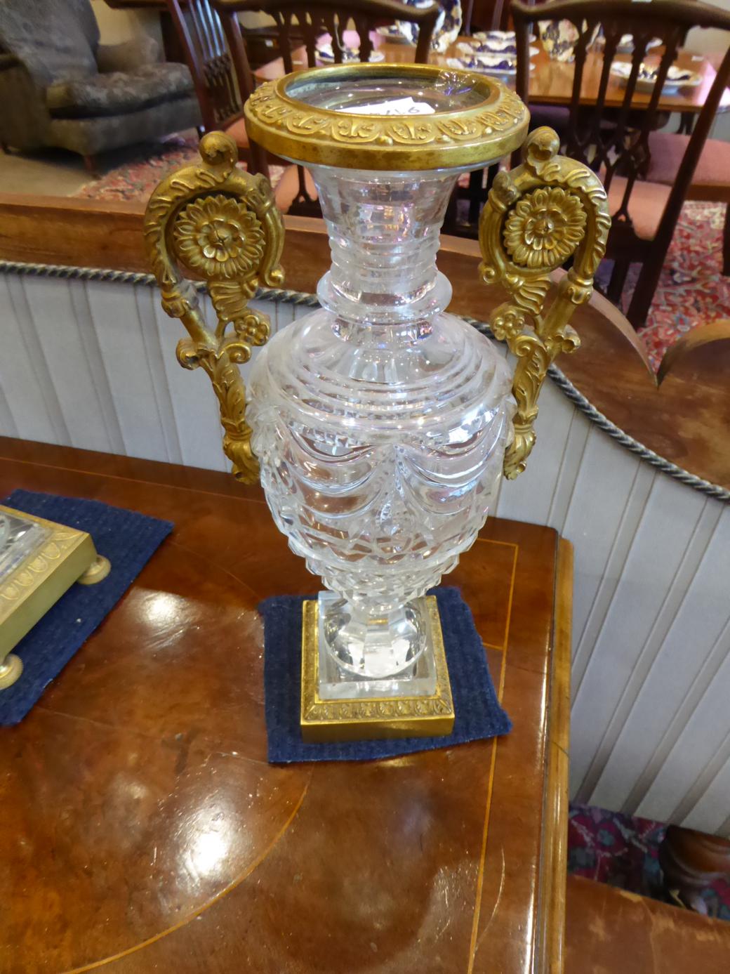 An Ormolu and Cut Glass Mantel Timepiece with Garniture, 19th century and later, urn shaped cut - Image 5 of 12