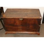 A Mid 18th Century Oak Chest, with hinged lid and moulded base above scrolled bracket feet, 96cm