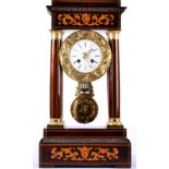 A Rosewood Inlaid Portico Striking Mantel Clock, circa 1870, inlaid columns with gilt metal