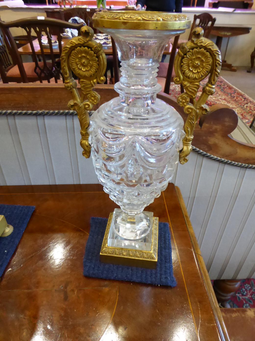An Ormolu and Cut Glass Mantel Timepiece with Garniture, 19th century and later, urn shaped cut - Image 4 of 12