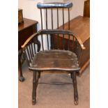 An 18th Century Elm and Painted Comb-Back Armchair, with double spindle back support above a moulded