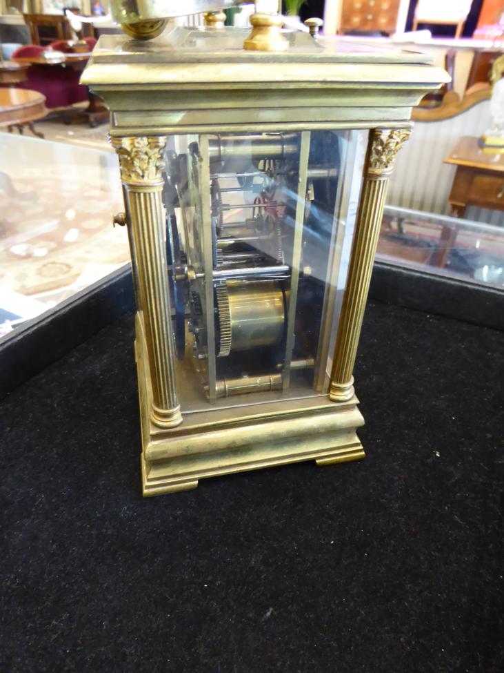 A Brass Striking and Repeating Carriage Clock, retailed by Gibson & Co, Paris, circa 1900, - Image 6 of 9