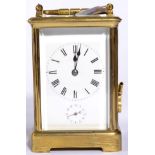 A Brass Striking and Repeating Alarm Carriage Clock, stamped Richard & Co, circa 1900, carrying