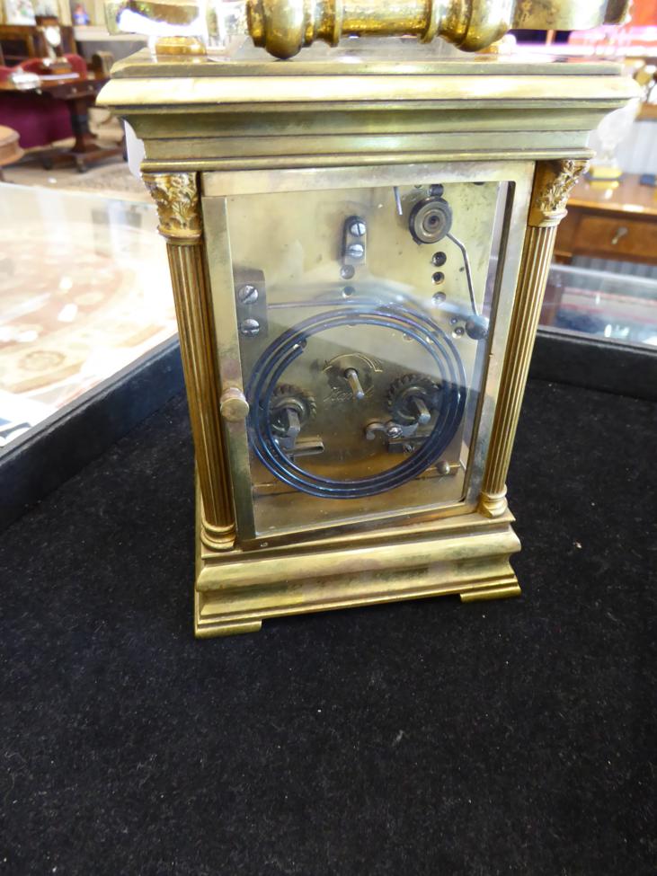 A Brass Striking and Repeating Carriage Clock, retailed by Gibson & Co, Paris, circa 1900, - Image 5 of 9