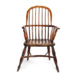 A Mid Sized Late 19th Century Yorkshire Yewwood Windsor Armchair, with double spindle back above