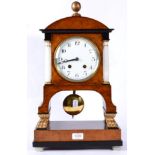 An Austro-Hungarian Empire Burr Walnut Striking Table Clock, circa 1870, arched pediment, flanked by