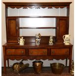 A George III Oak and Mahogany Crossbanded Dresser and Rack, early 19th century, the rack with