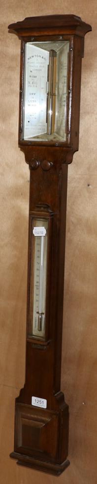 An Oak Stick Barometer, signed Newton & Co, 3 Fleet Street, Temple Bar, London, circa 1870,