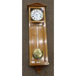 A Vienna Satinwood Wall Timepiece, architectural pediment, six glass panels and inlaid borders, 6-