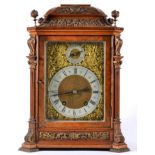 A Burr Walnut Quarter Striking Table Clock, circa 1890, the walnut veneered case with a caddied