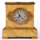 A Sienna Marble Gilt Metal Mounted Striking Mantel Clock, circa 1870, yellow veined Sienna marble