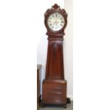 A Mahogany Eight Day Longcase Clock, scroll and shell motif carved pediment, tapered trunk, 14-