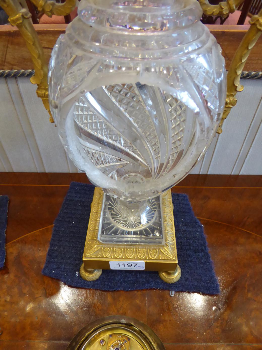 An Ormolu and Cut Glass Mantel Timepiece with Garniture, 19th century and later, urn shaped cut - Image 11 of 12