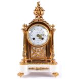 A Gilt Metal and White Marble Striking Mantel Clock, retailed by Cheriller, Paris, circa 1900,